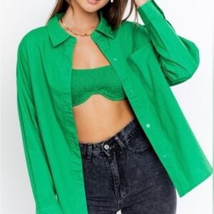ZARA Green Sheer BUTTON DOWN SHIRT‎ with built in bralette